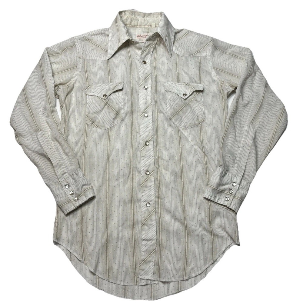 Vintage Wrangler Permanent Press Western Shirt USA Pearl Snap Long Tail M